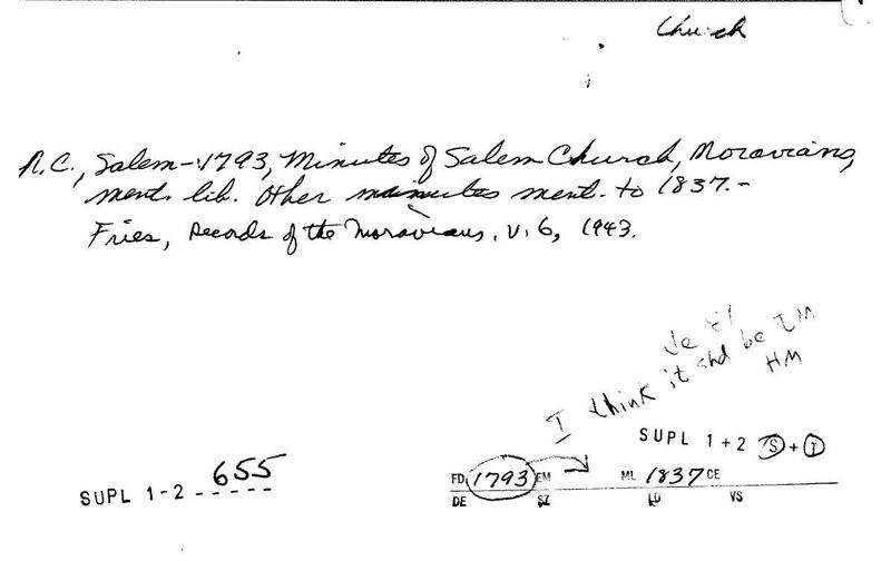 Minutes of Salem Church Moravians?