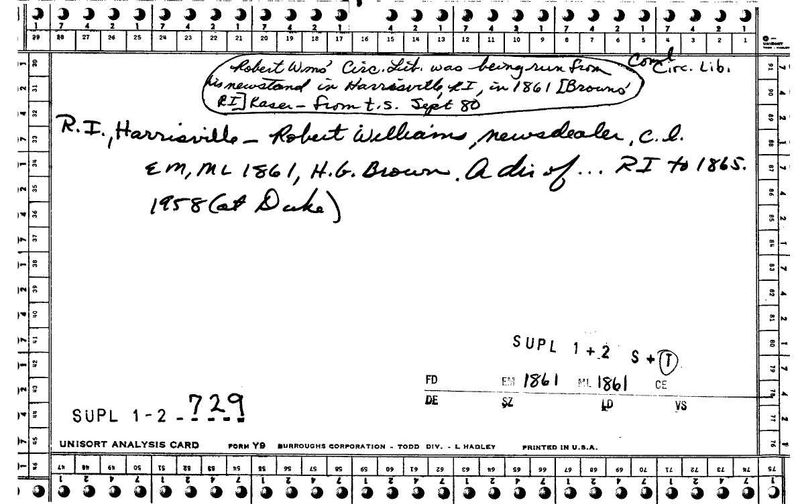 Robert Williams, Newsdealer and Circulating Library