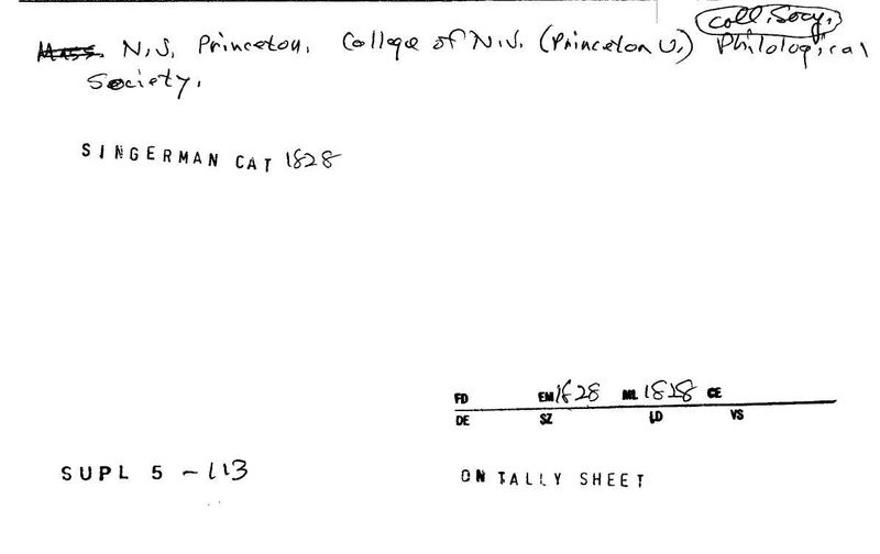 Princeton - College of N.J. - Philological Society