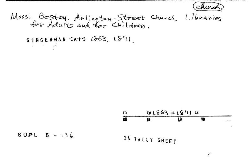 Arlington Street Church Libraries for Adults and for Children
