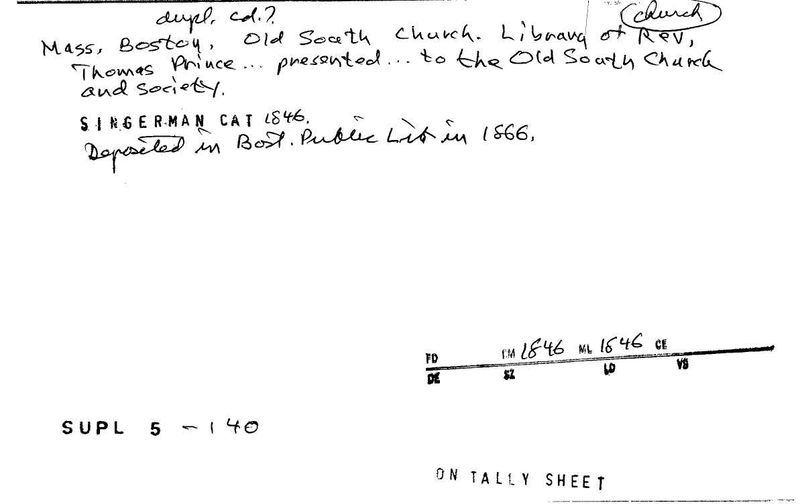 Old South Church Library of Reverand Thomas Prince