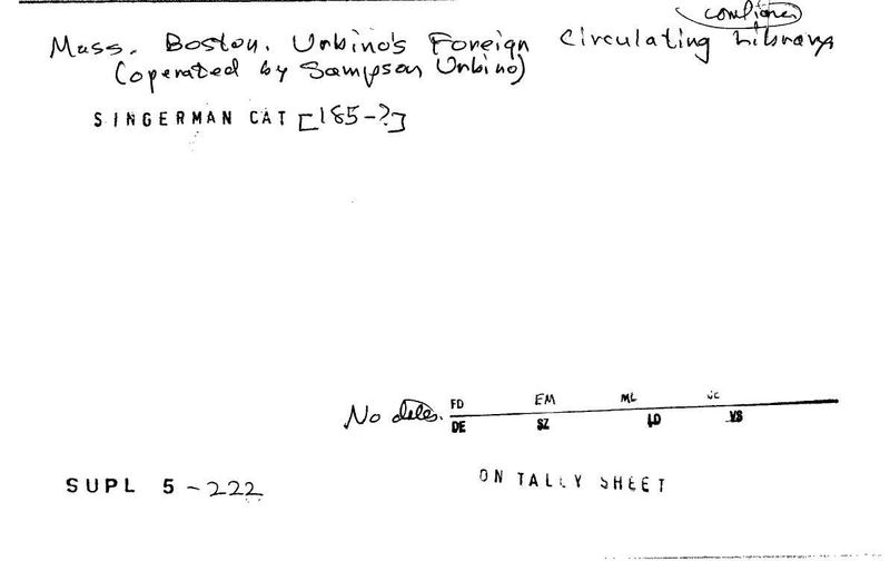 Urbino's Foreign Circulating Library